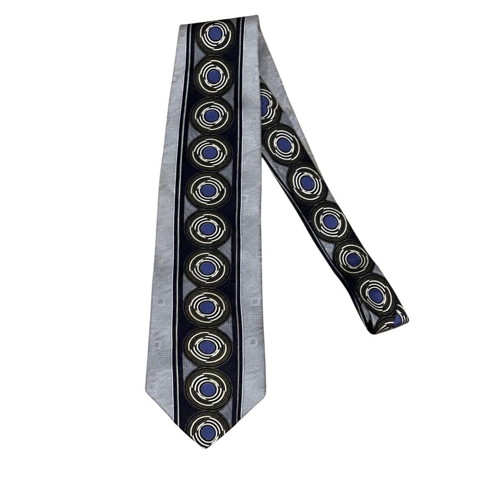 100%‎ Silk Palatina Tie, Blue, Gray, Black, 1202Q
